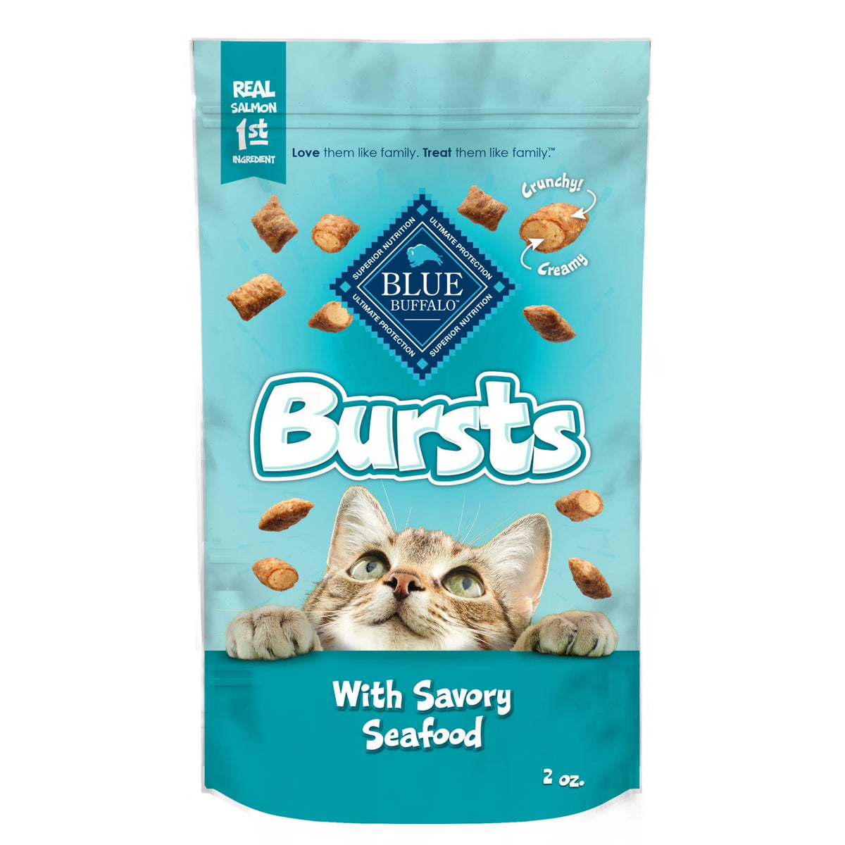 Bursts Crunchy & Creamy Cat Treats, Great for Training, Savory Seafood, 2-Oz. Bag