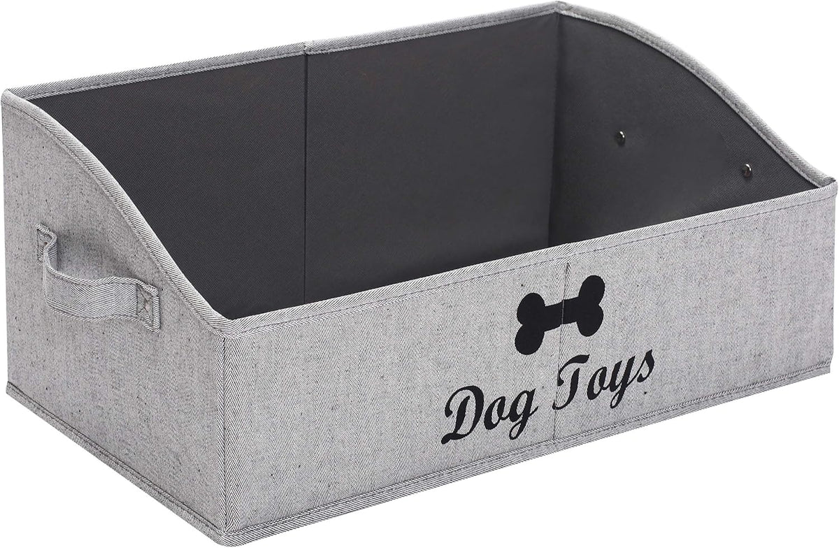 Linen-Cotton Blend Dog Toy Basket and Dog Toy Box, Dog Toy Basket Storage - Perfect for Organizing Pet Toys, Blankets, Leashes, Chew Toys - Grey Stripe - Dog