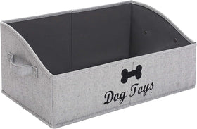 Linen-Cotton Blend Dog Toy Basket and Dog Toy Box, Dog Toy Basket Storage - Perfect for Organizing Pet Toys, Blankets, Leashes, Chew Toys - Grey Stripe - Dog