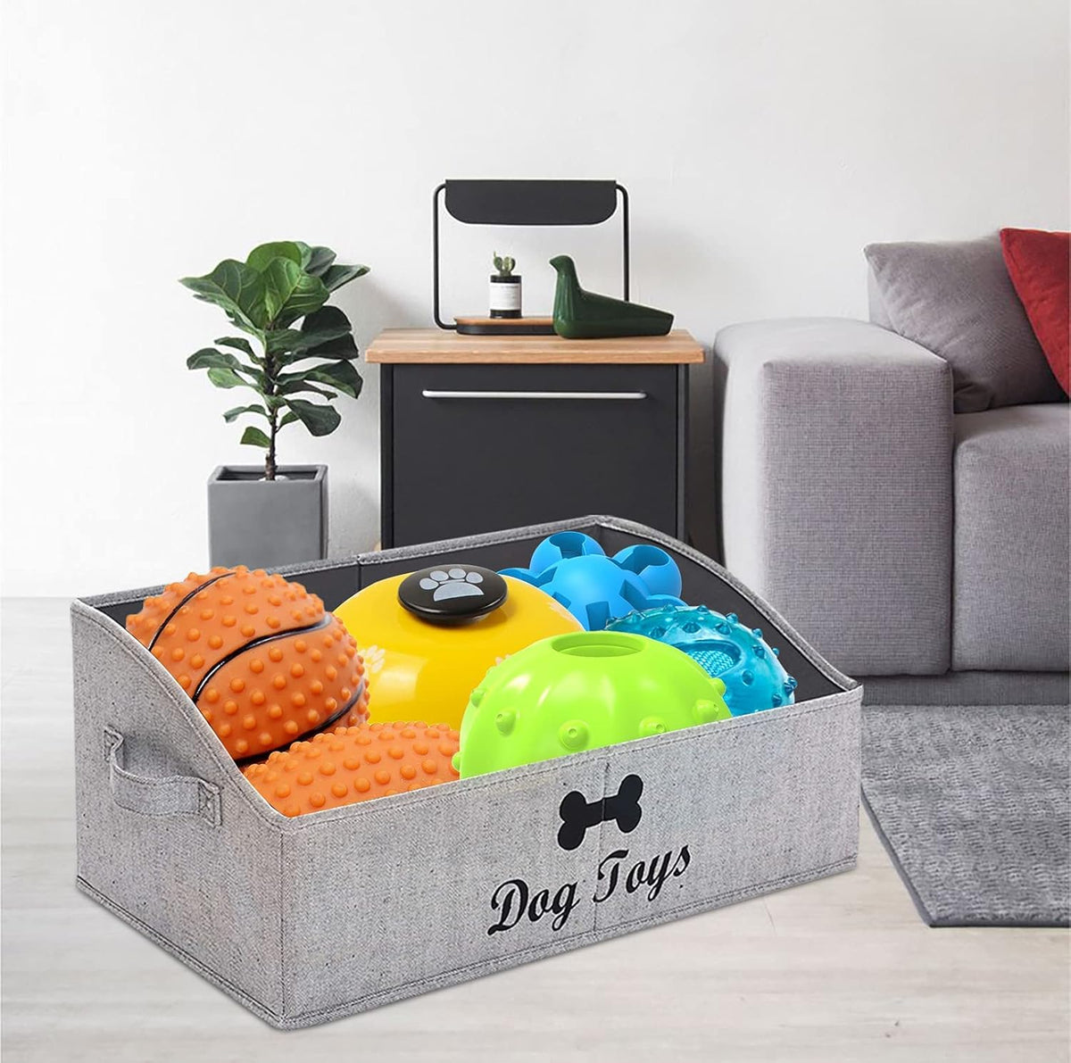 Linen-Cotton Blend Dog Toy Basket and Dog Toy Box, Dog Toy Basket Storage - Perfect for Organizing Pet Toys, Blankets, Leashes, Chew Toys - Grey Stripe - Dog