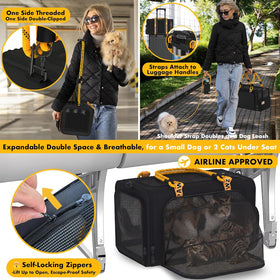 Double Pet Stroller with 2 Detachable Carrier, Lightweight Portable Travel Crate & Car Seat Combo & Tsa-Approved Expandable Carrier, Foldable Jogger Stroller for 2–4 Cats or Small/Medium Dogs