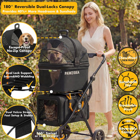 Double Pet Stroller with 2 Detachable Carrier, Lightweight Portable Travel Crate & Car Seat Combo & Tsa-Approved Expandable Carrier, Foldable Jogger Stroller for 2–4 Cats or Small/Medium Dogs