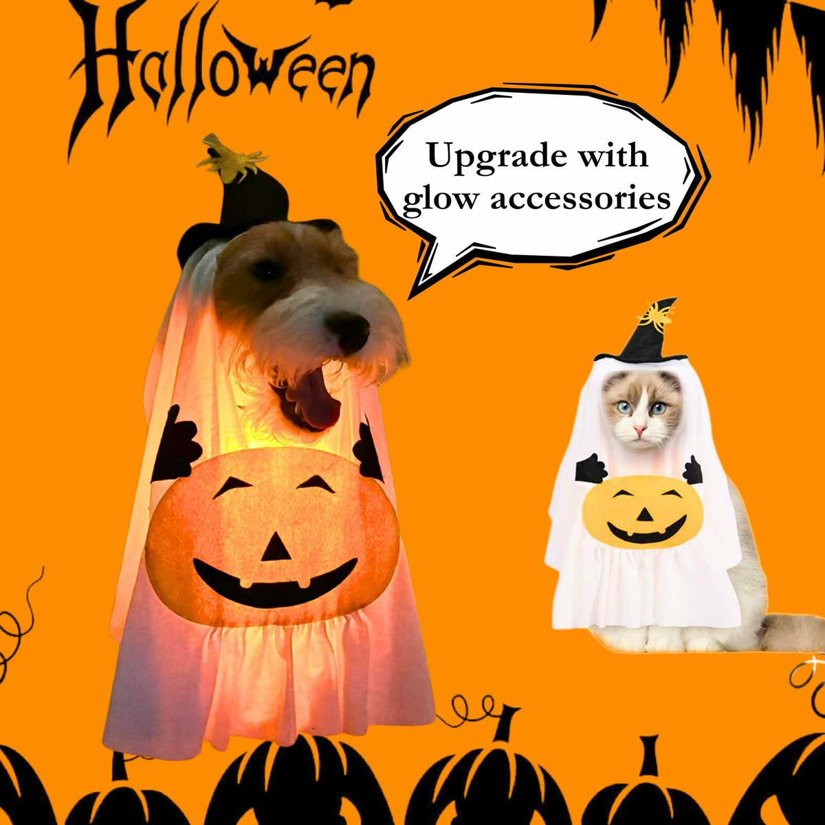 Pumpkin Ghost Costume for Pets Medium