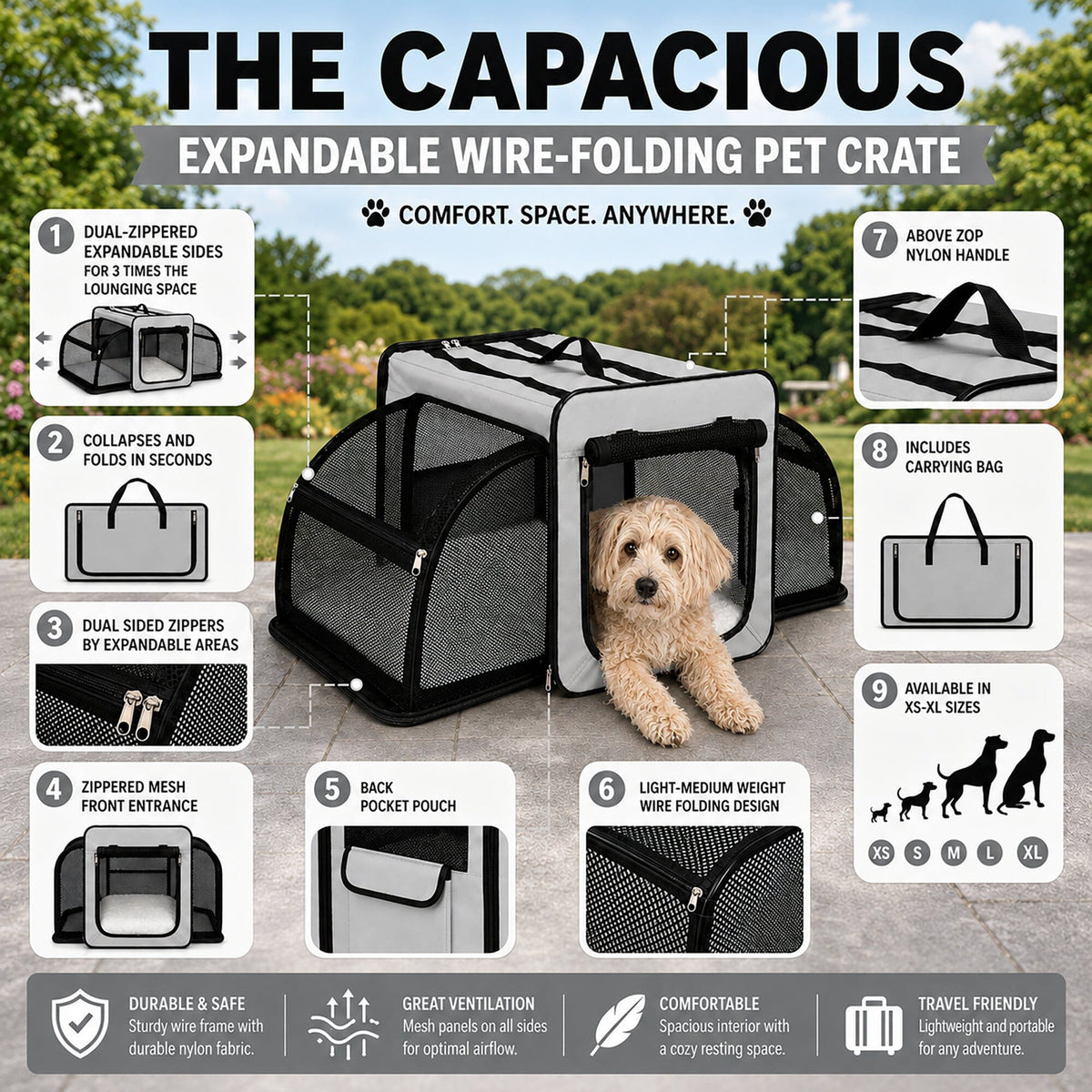 Pet Life ® 'Capacious' Dual-Sided Expandable Collapsible Pet Carrier